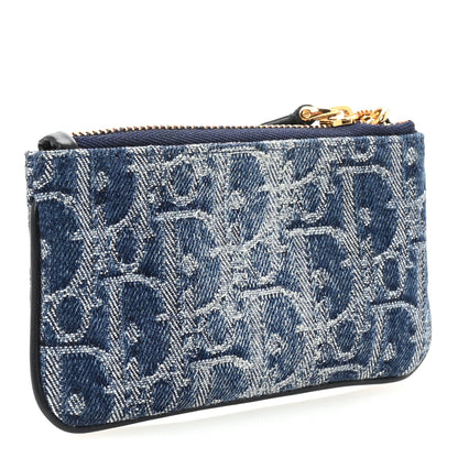Christian Dior Denim Jacquard Oblique DiorTravel Myrte Zipped Key Case Blue 3 of 6