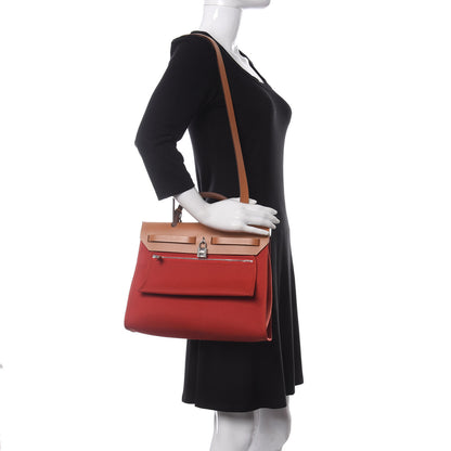 Hermes Vache Hunter Toile Herbag Zip 31 PM Rouge Tomate Natural 3 of 10
