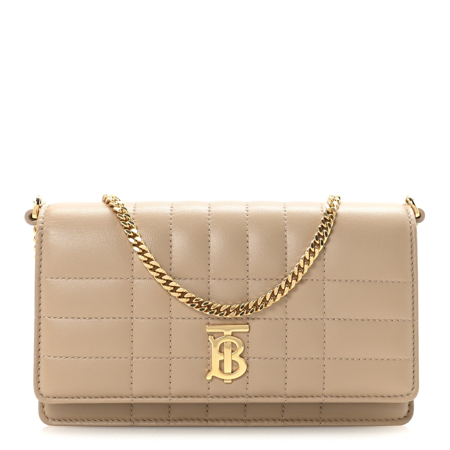 Burberry Lambskin Quilted Lola Clutch On Chain Beige 1 of 9