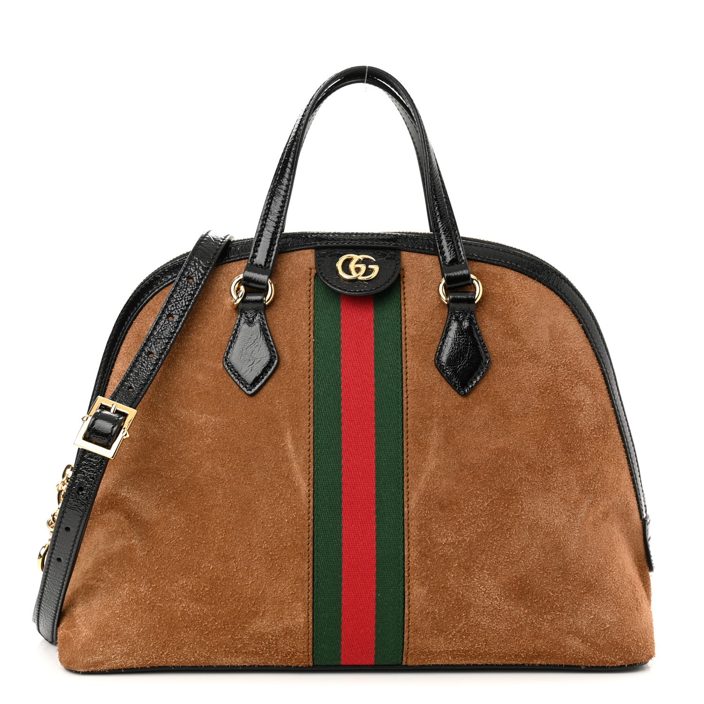 Suede Patent Web Medium Ophidia Top Handle Dome Bag Nocciola Black