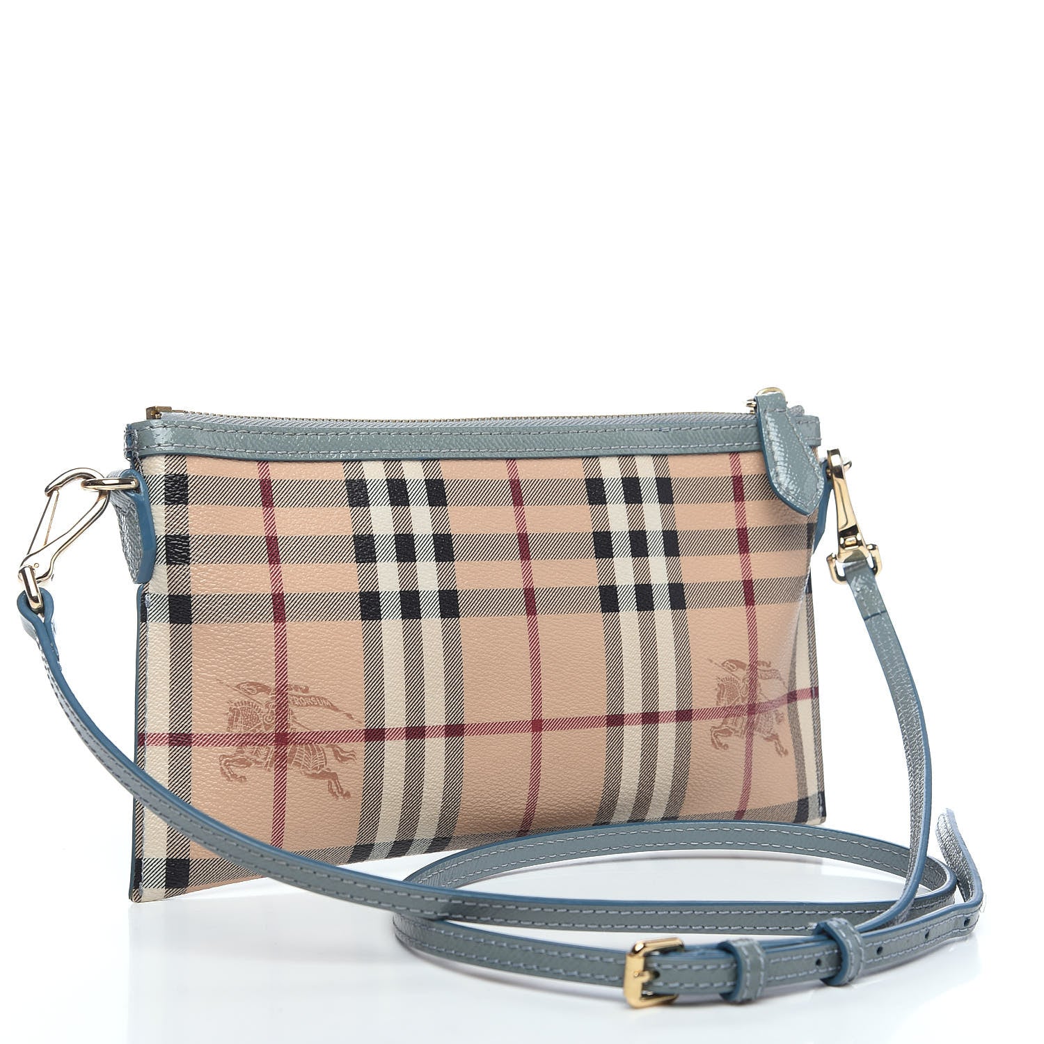 Burberry Haymarket Check Patent Small Peyton Crossbody Clutch Bag Celadon Blue 2 of 11