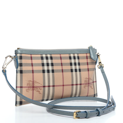 Burberry Haymarket Check Patent Small Peyton Crossbody Clutch Bag Celadon Blue 2 of 11