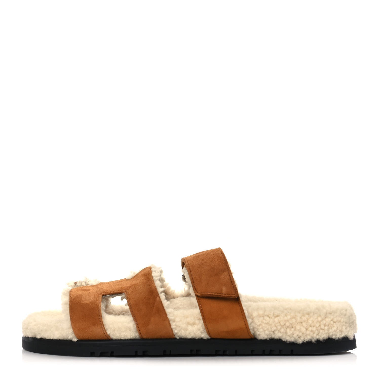 Hermes Suede Goatskin Woolskin Womens Chypre Sandals 37 Naturel Ecru 1 of 8