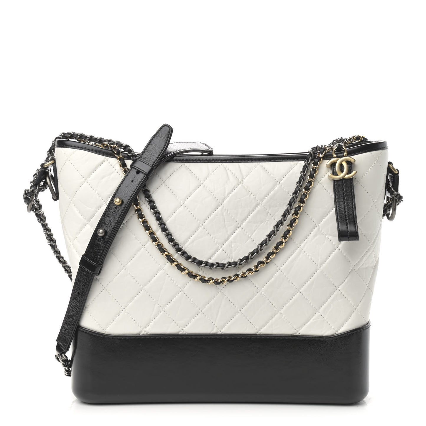 Aged Calfskin Quilted Large Gabrielle Hobo White Black