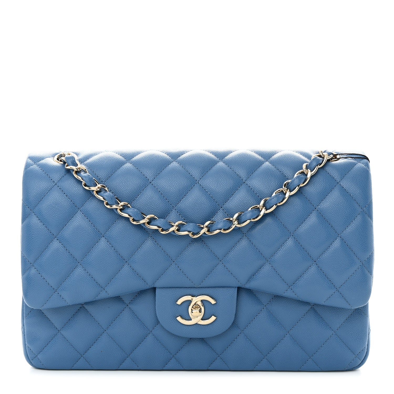 Chanel Caviar Quilted Jumbo Double Flap Blue 1 of 16