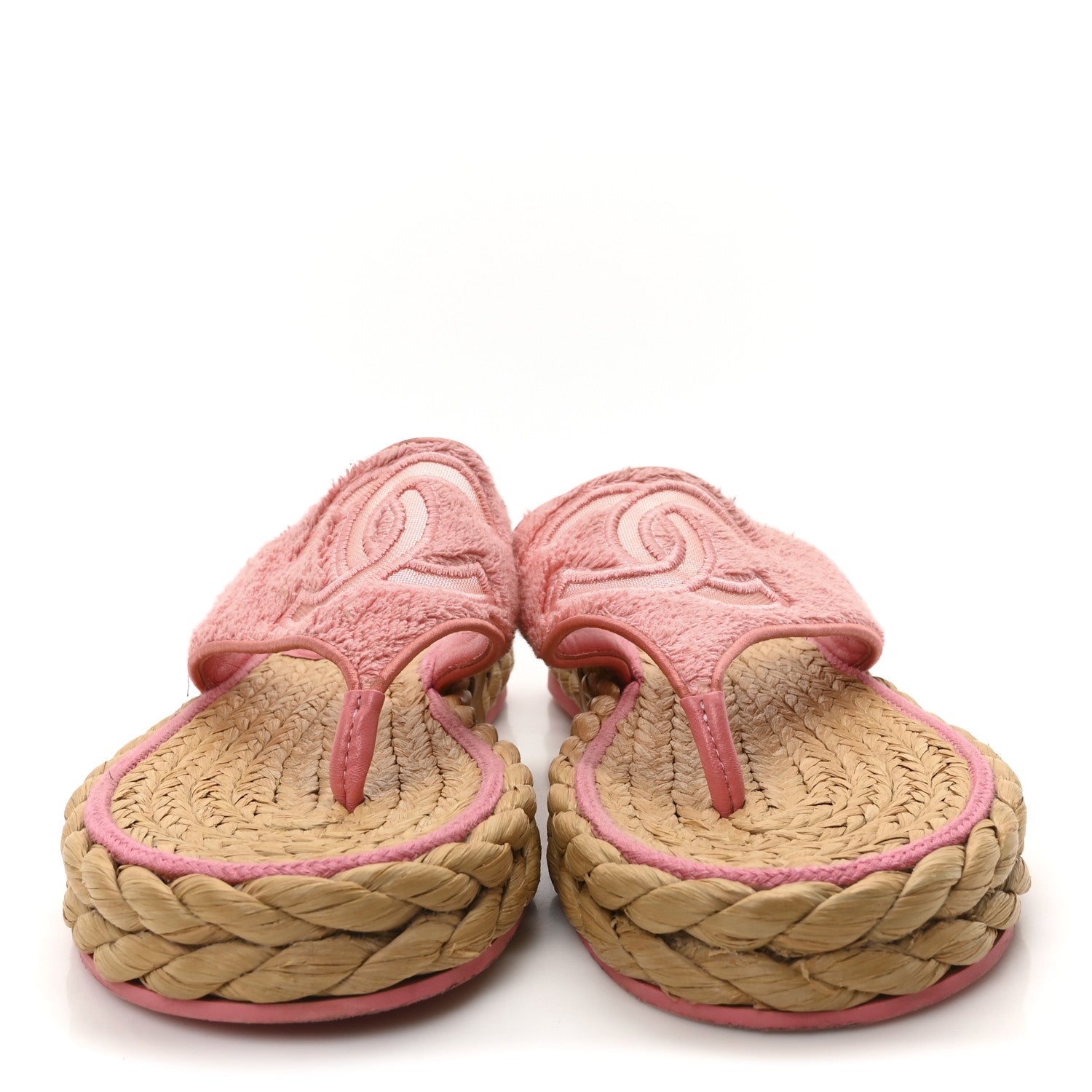 Chanel Terry Cloth Raffia CC Logo Thong Sandals 38.5 Pink 3 of 8