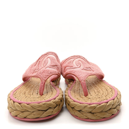 Chanel Terry Cloth Raffia CC Logo Thong Sandals 38.5 Pink 3 of 8