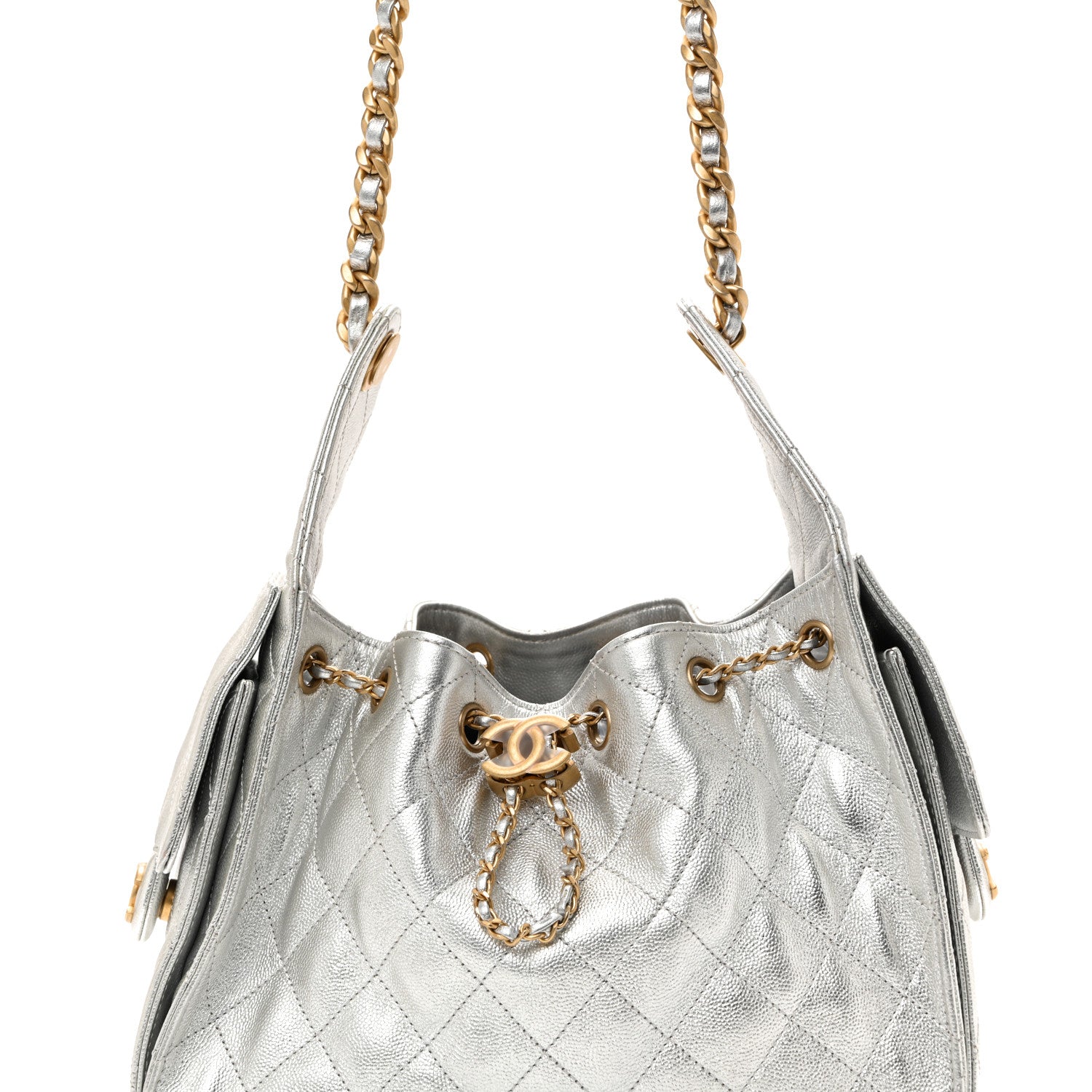 Chanel Metallic Caviar Quilted Small Chanel 25 Handbag Silver 8 of 14