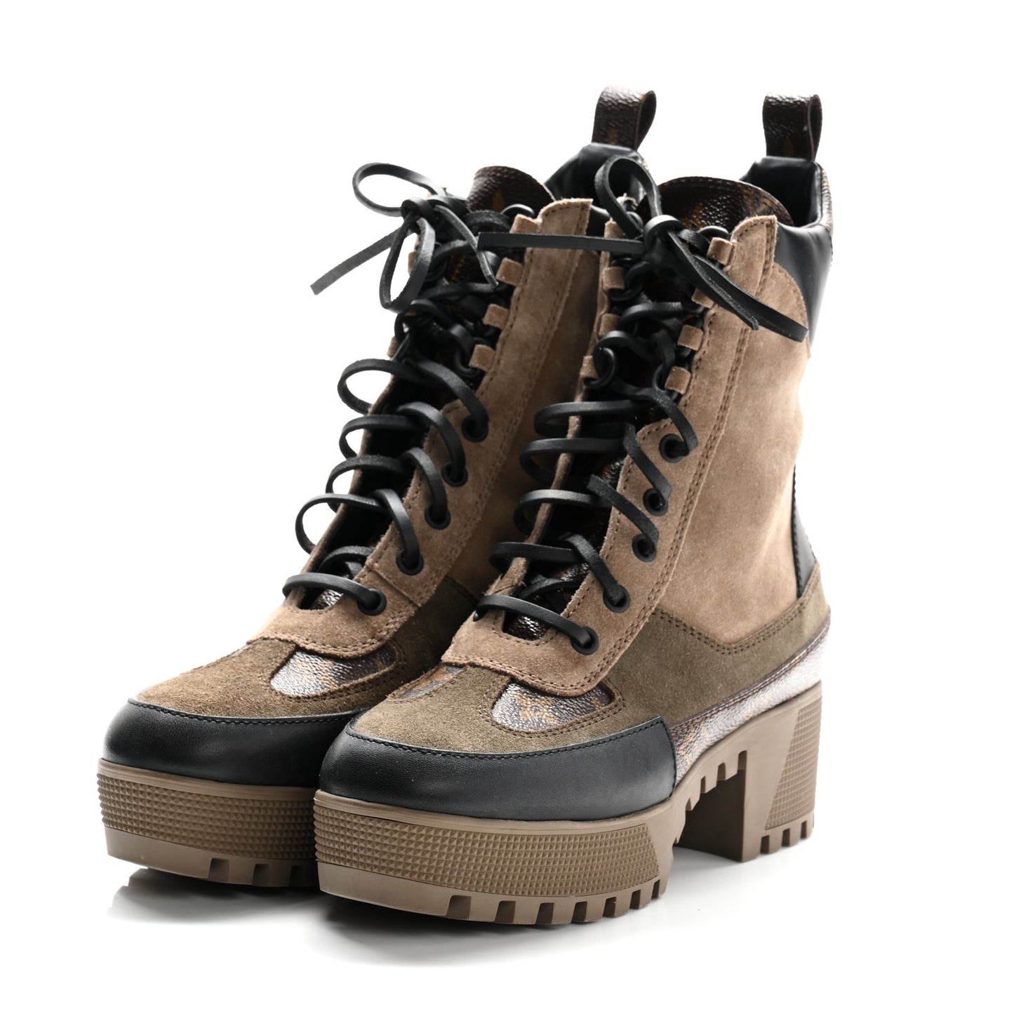 Suede Calfskin Monogram Laureate Platform Desert Boots 36 Beige