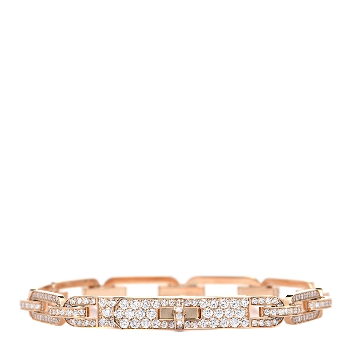 Hermes 18K Yellow Gold Diamond Full Pave PM Kelly Chaine Bracelet SH 1 of 5