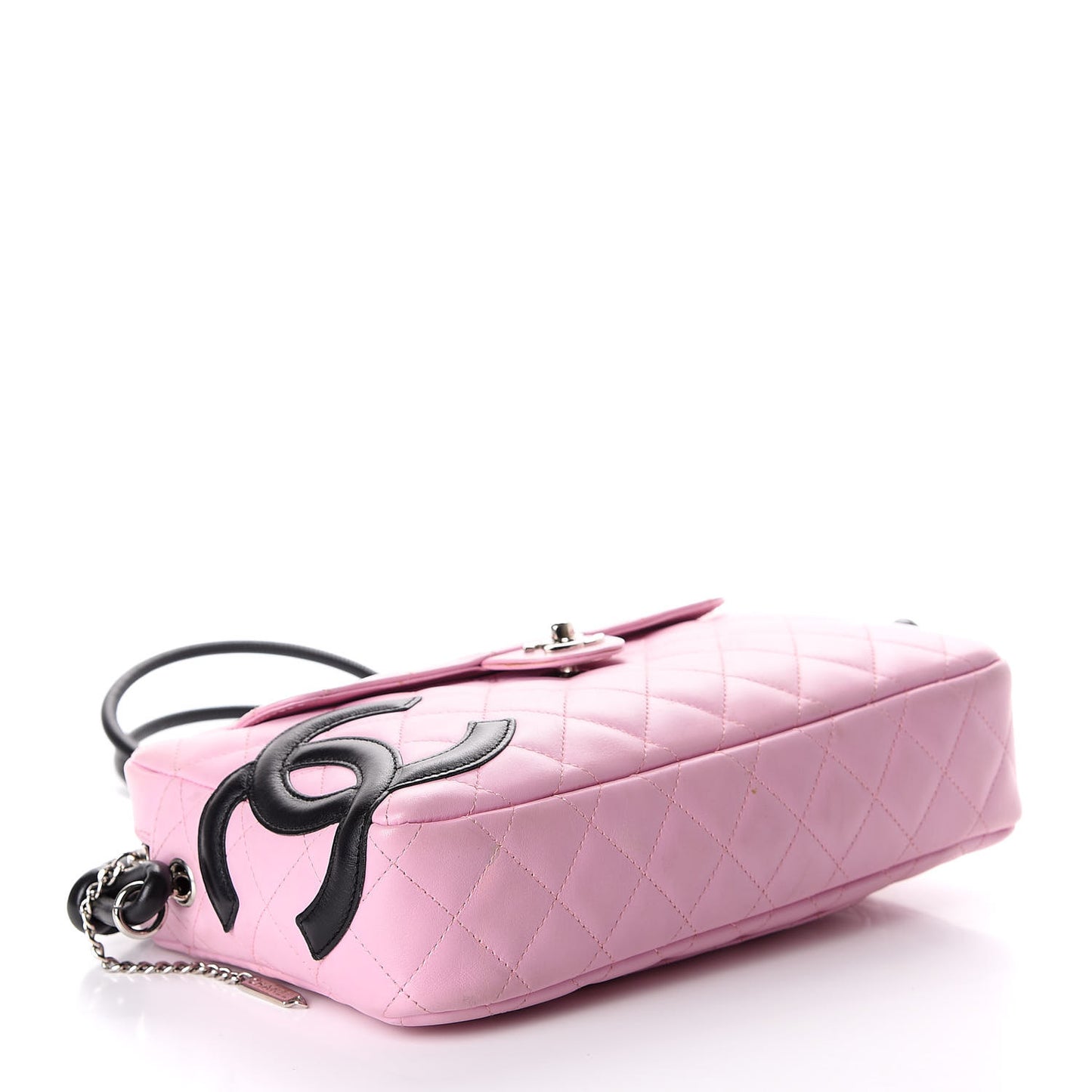 Calfskin Quilted Cambon Camera Case Pink Black