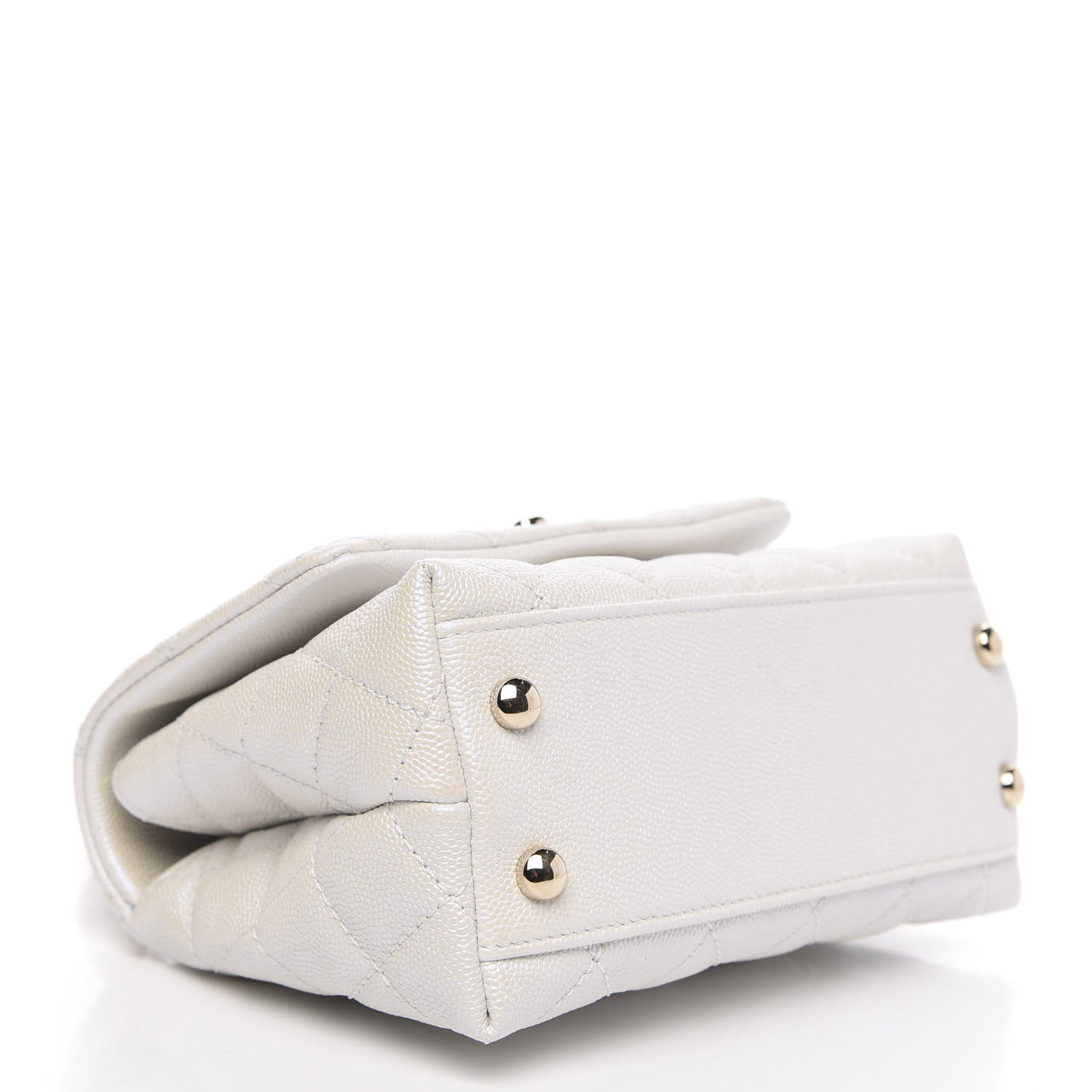 Iridescent Caviar Quilted Extra Mini Coco Handle Flap White