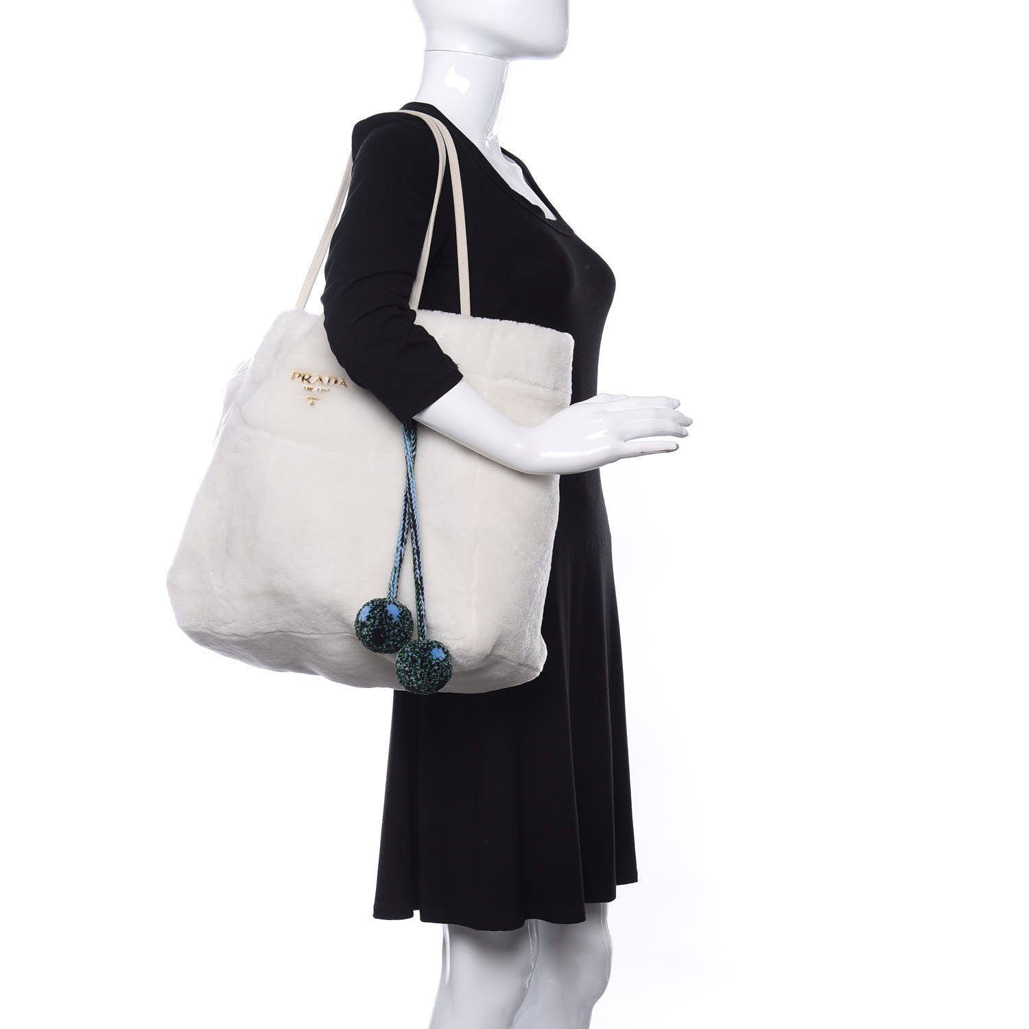 Prada Shearling Saffiano Shoulder Bag White 2 of 10