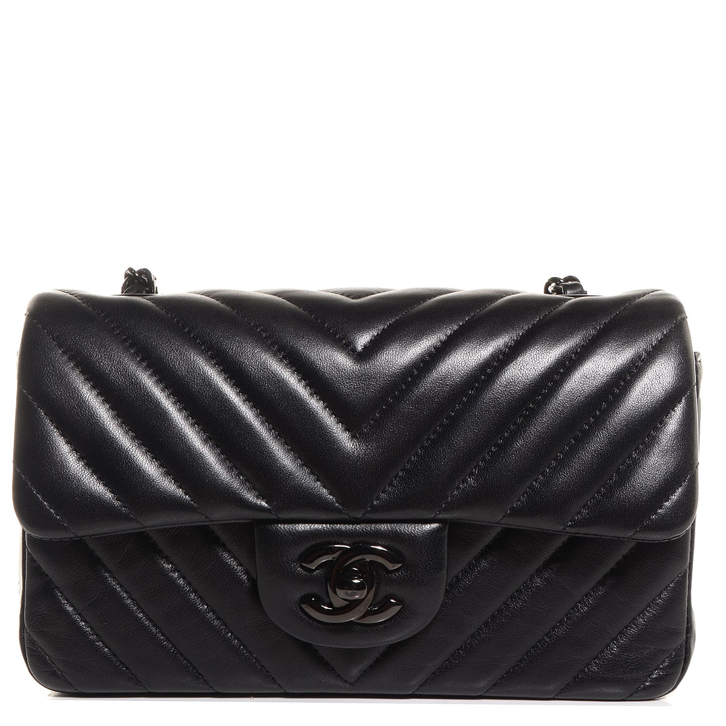 Lambskin Chevron Quilted Mini Rectangular Flap So Black