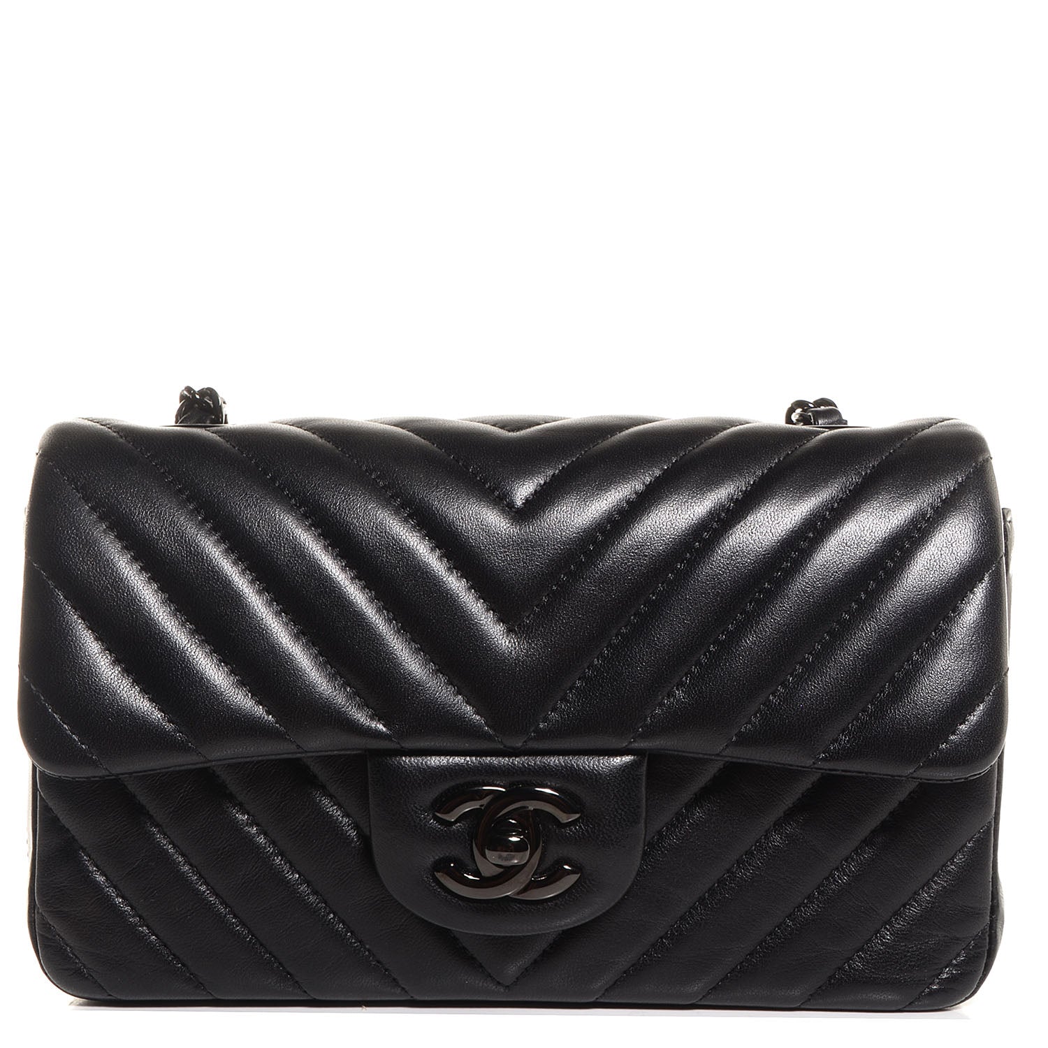 Chanel Lambskin Chevron Quilted Mini Rectangular Flap So Black 1 of 9
