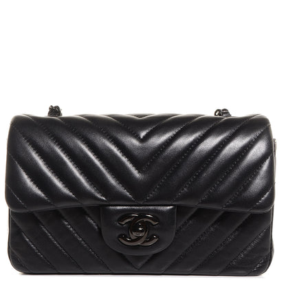Chanel Lambskin Chevron Quilted Mini Rectangular Flap So Black 1 of 9