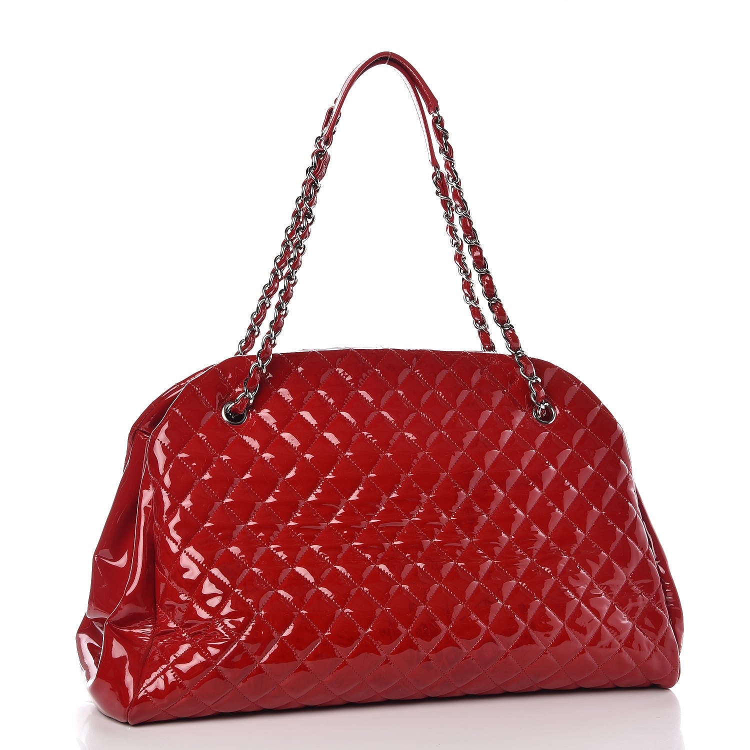 Chanel Patent Quilted Maxi Just Mademoiselle Bowling Bag Red 2 of 13