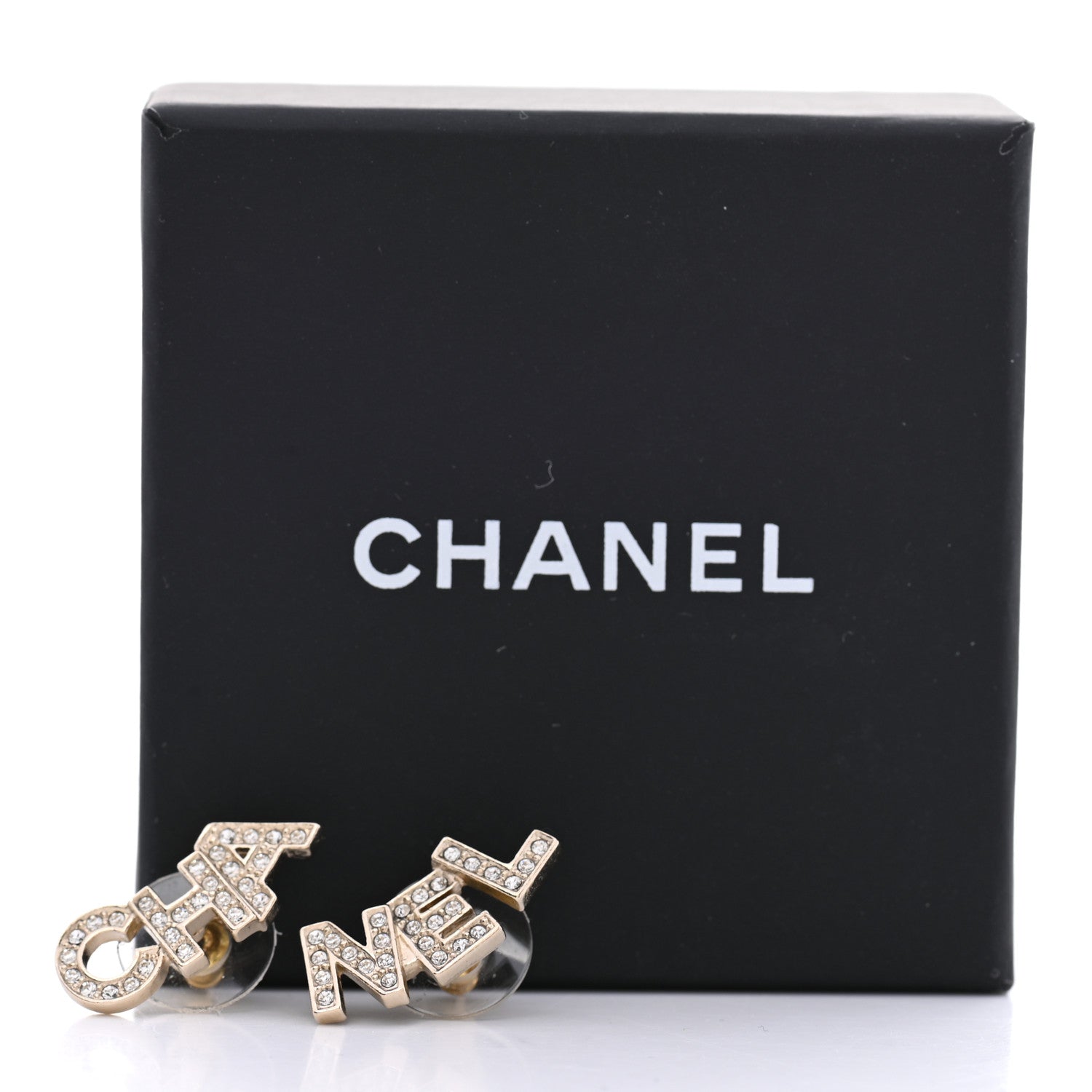 Chanel Crystal Pearl Signature Stud Earrings Gold 5 of 5
