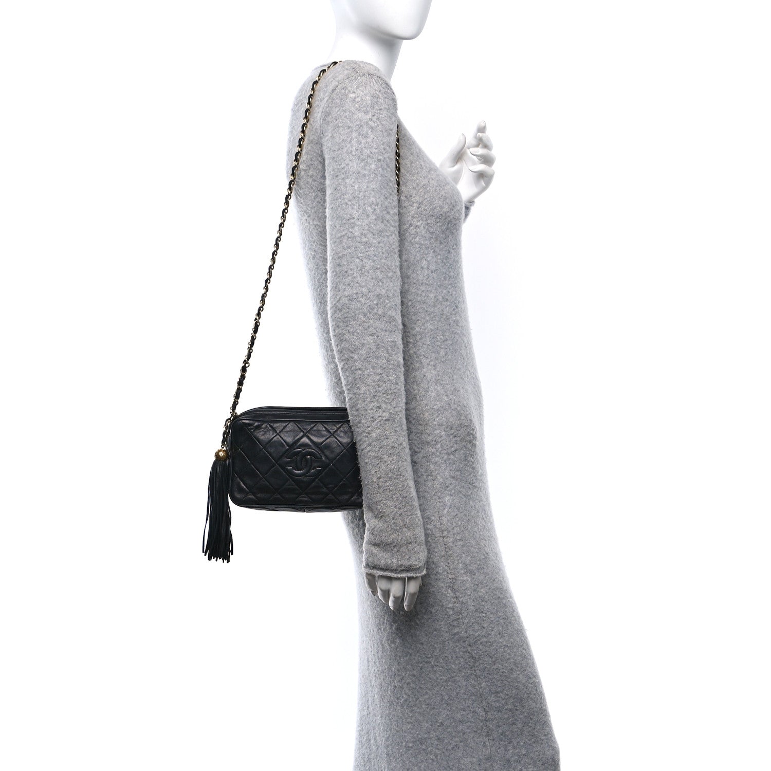 Chanel Lambskin Quilted CC Tassel Camera Case Black 2 of 10