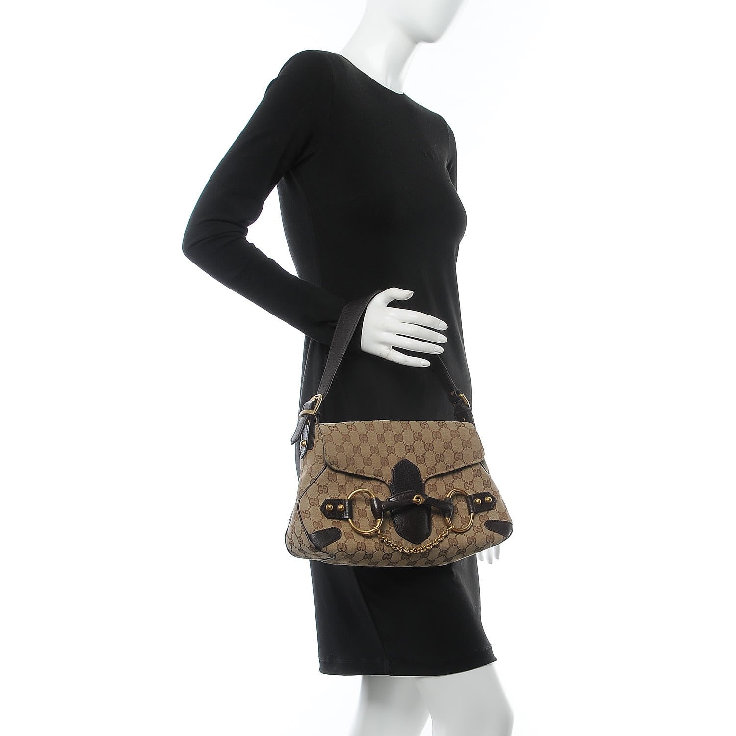 Gucci Monogram Horsebit Chain Flap Shoulder Bag Brown 2 of 12
