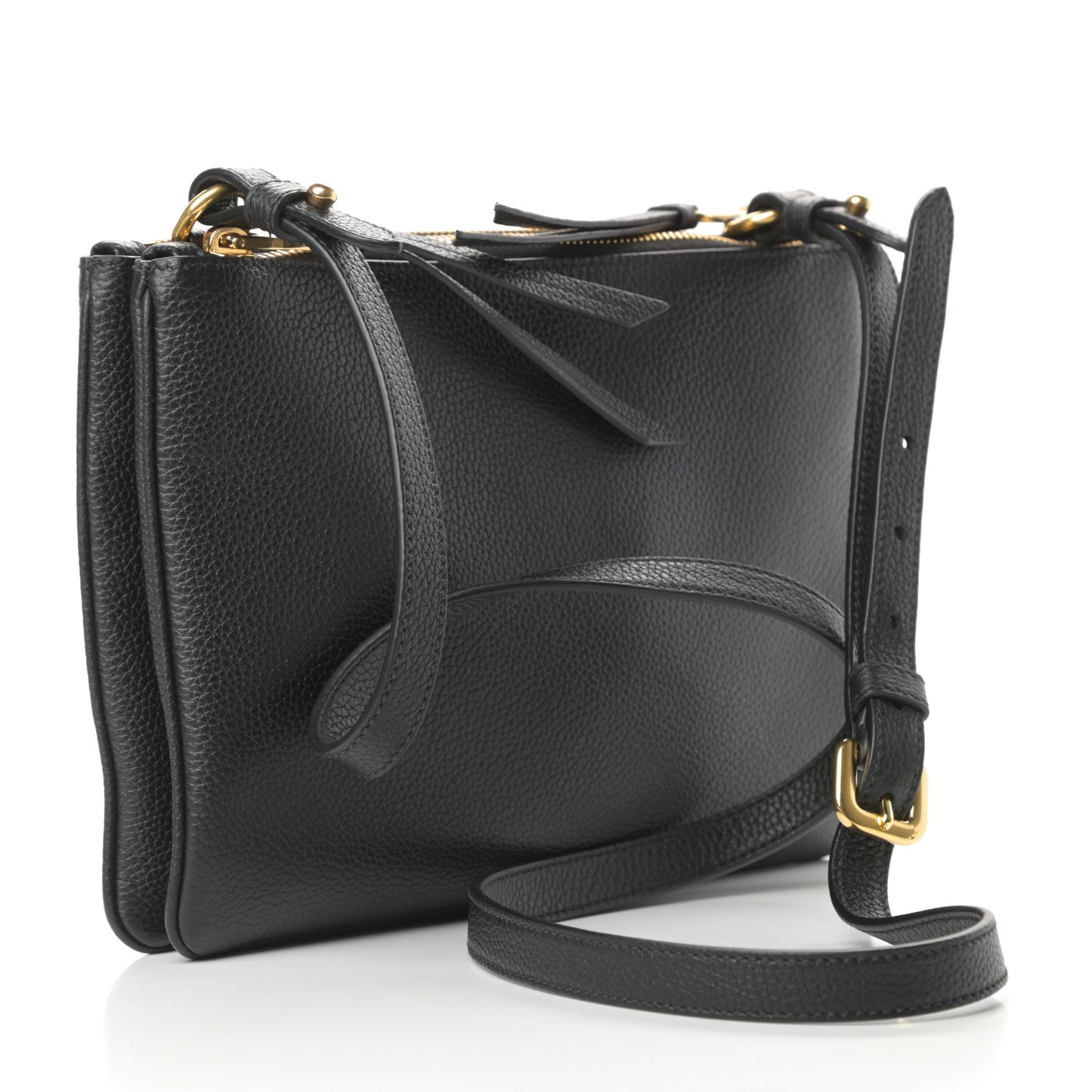Vitello Phenix Double Zip Crossbody Bag Black