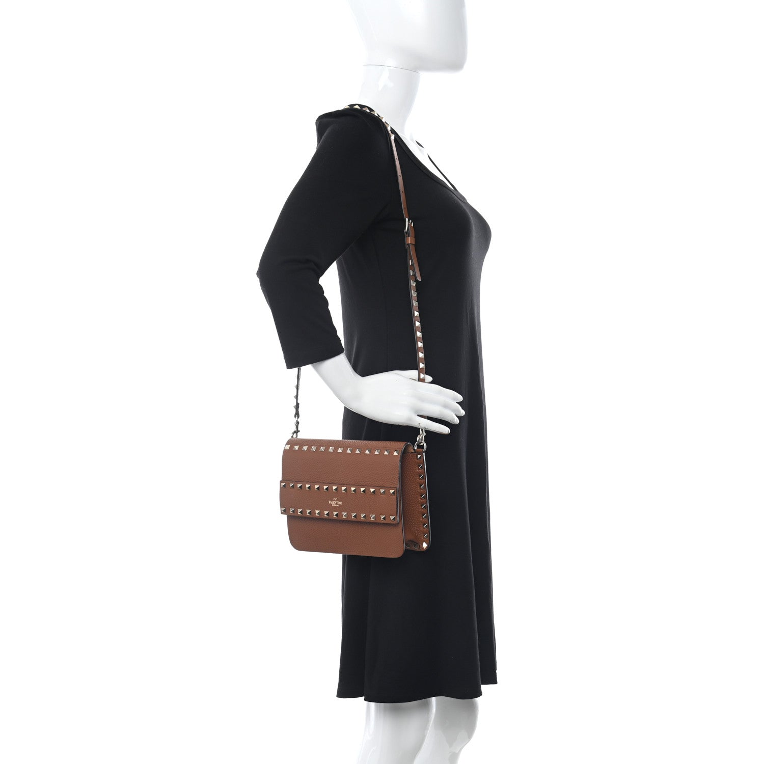 Valentino Garavani Pebbled Calfskin Rockstud Side Slip Crossbody Tan 2 of 9