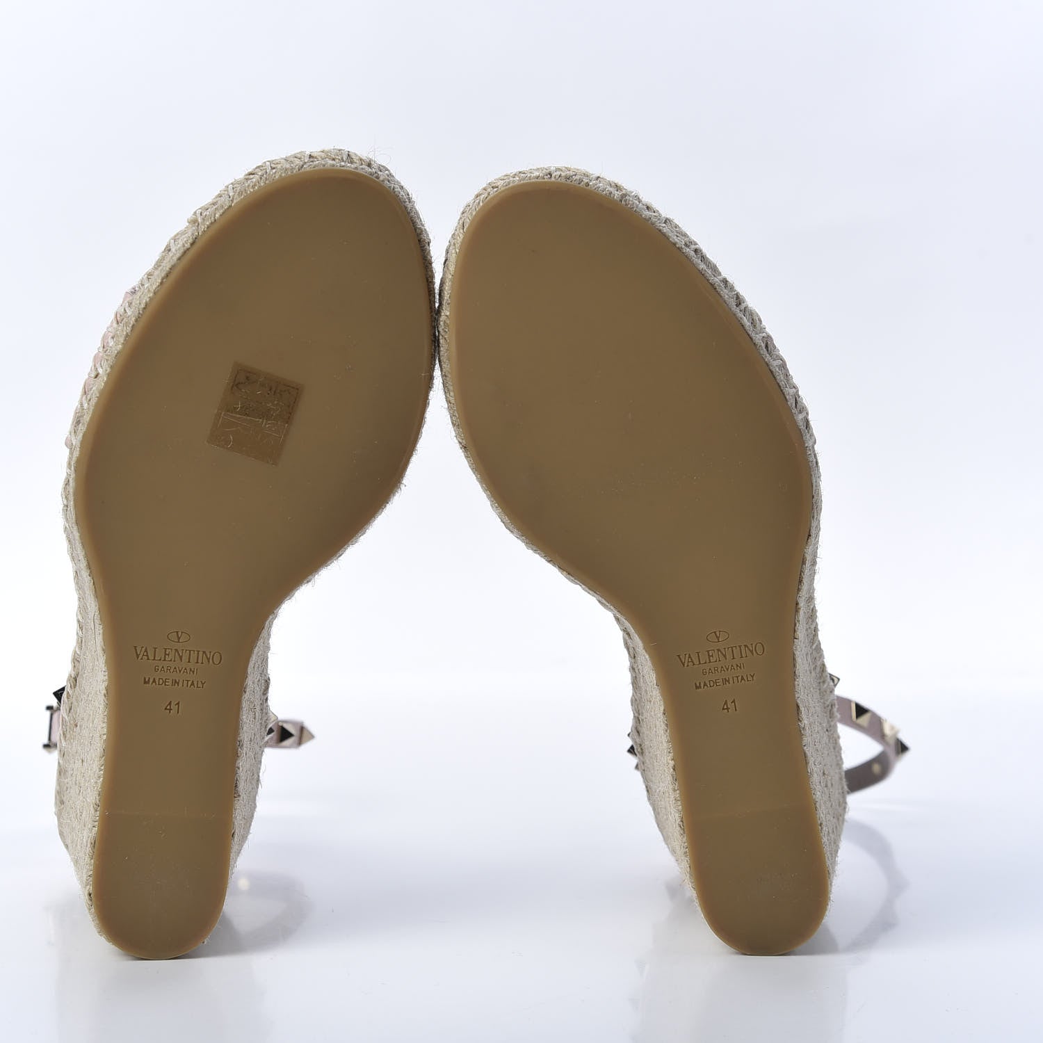 Valentino Garavani Grained Calfskin Rockstud Ankle Strap Espadrille 15/105mm Wedge Sandals 41 Poudre Natural 5 of 8