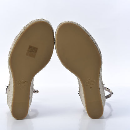 Valentino Garavani Grained Calfskin Rockstud Ankle Strap Espadrille 15/105mm Wedge Sandals 41 Poudre Natural 5 of 8