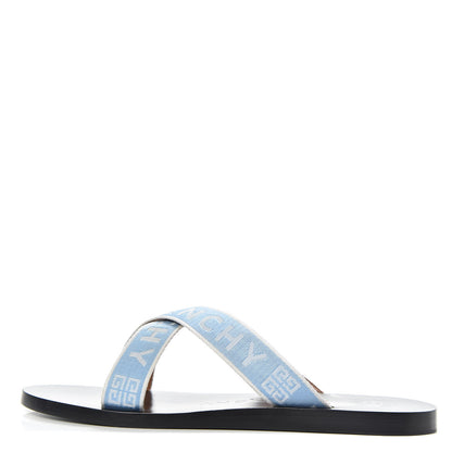 Givenchy Grosgrain Cross Logo Ankle Strap Sandals 37.5 Blue White 1 of 9