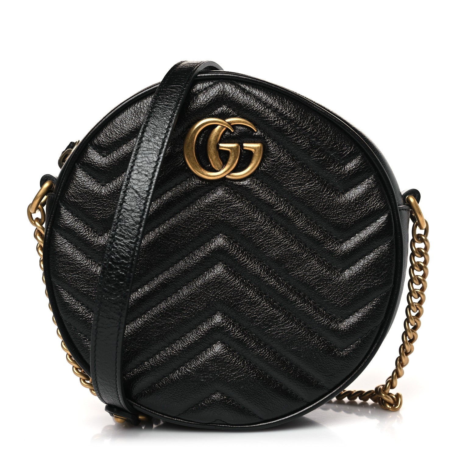 Gucci Azalea Calfskin Matelasse Heart Mini GG Marmont Round Shoulder Bag Black 1 of 9