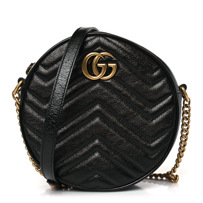 Gucci Azalea Calfskin Matelasse Heart Mini GG Marmont Round Shoulder Bag Black 1 of 9