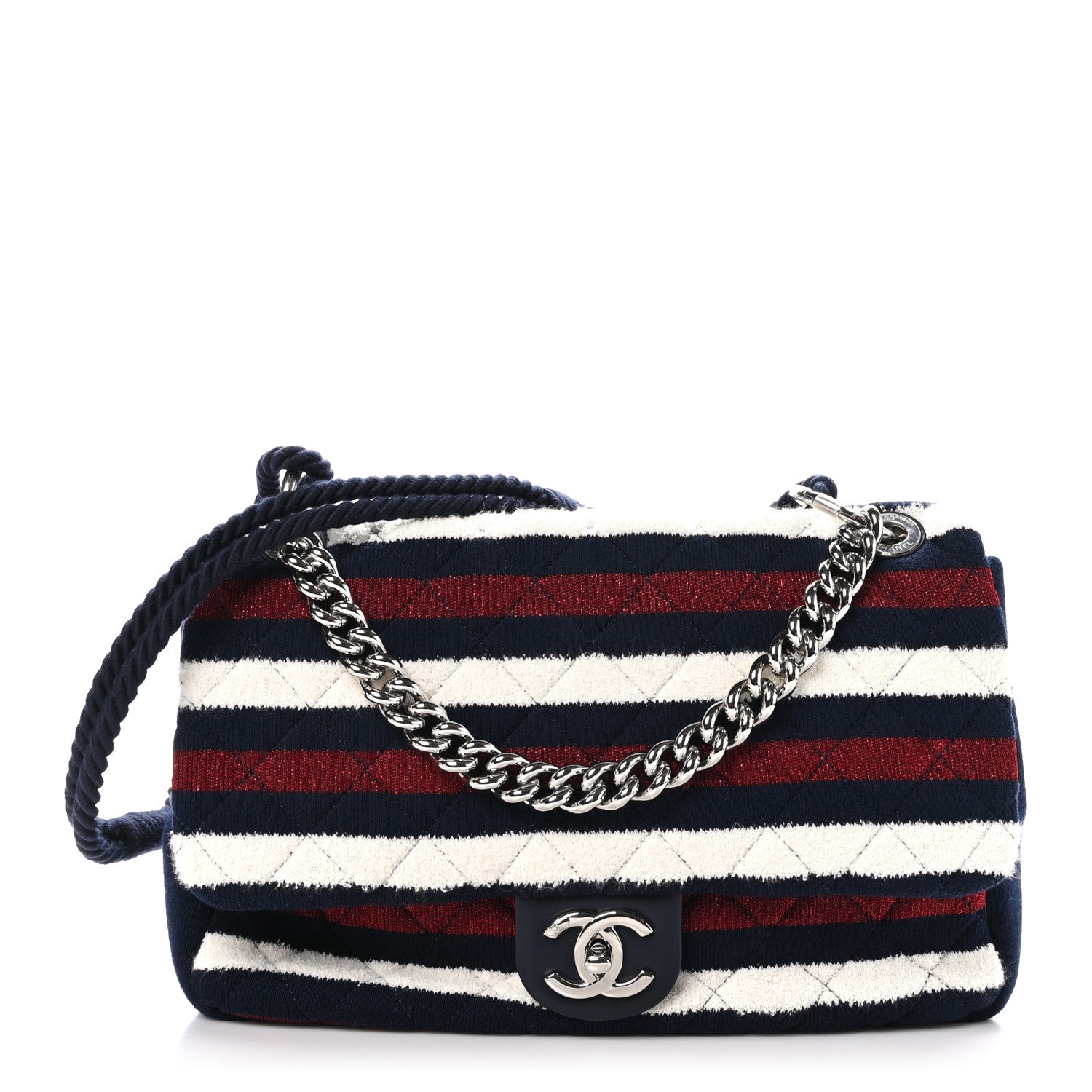 Chanel Jersey Felt Quilted Flap Burgundy White Blue 1 of 10