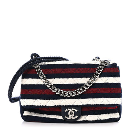 Chanel Jersey Felt Quilted Flap Burgundy White Blue 1 of 10