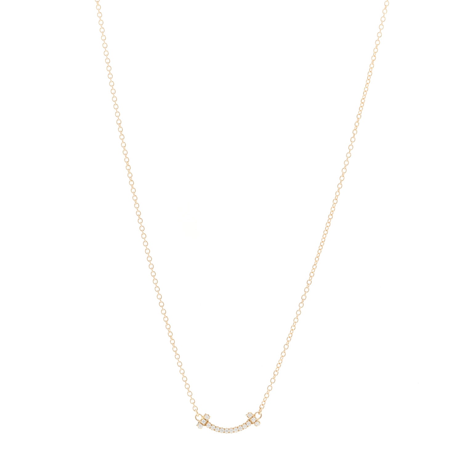 Tiffany 18K Yellow Gold Diamond Mini T Smile Pendant Necklace 1 of 6