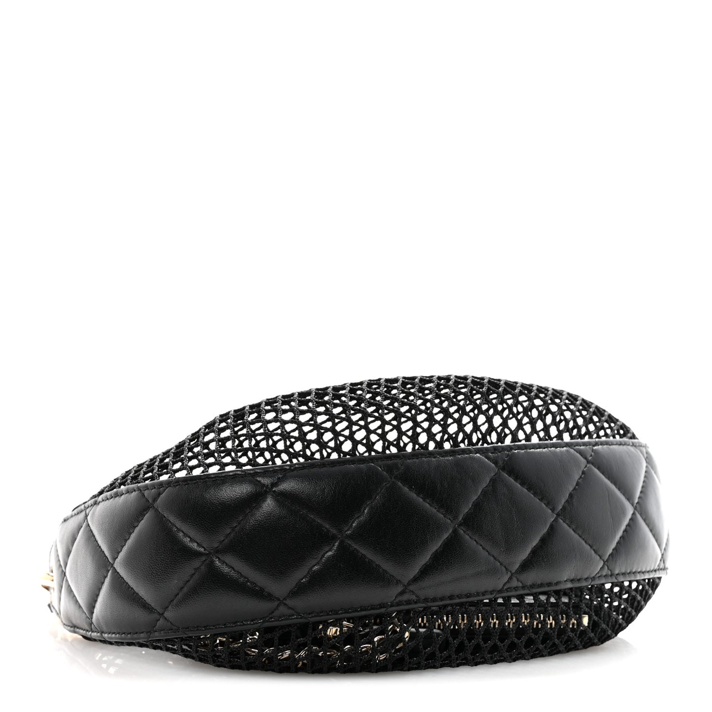 Mesh Shiny Lambskin Chain Hobo Black