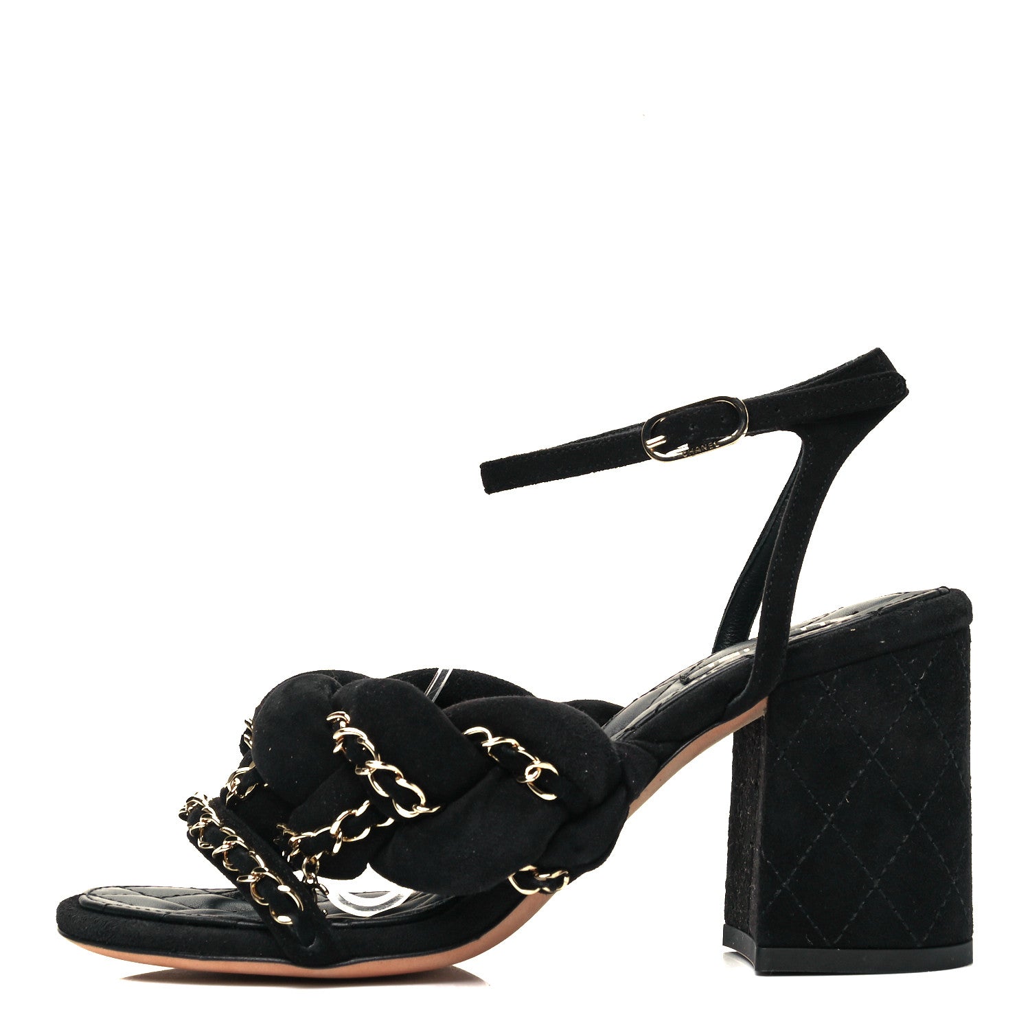 Chanel Kid Suede Chain Braided Sandals 36 Black 1 of 7