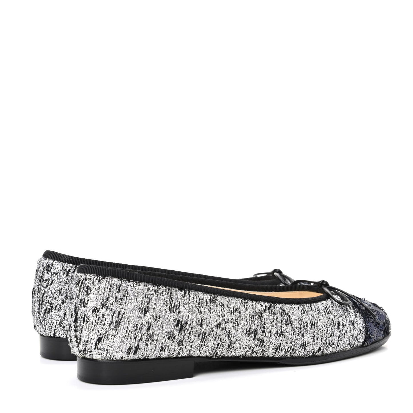 Tweed Sequin Cap Toe Ballerina Flats 36.5 Black Blue