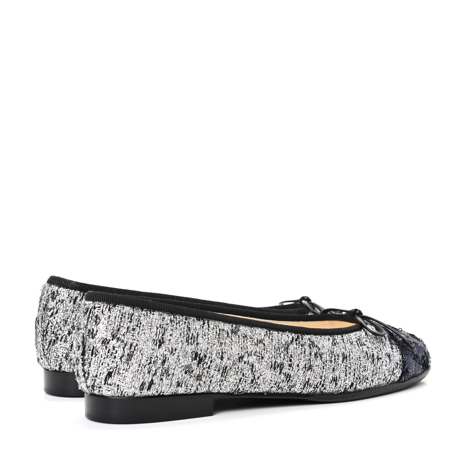 Chanel Tweed Sequin Cap Toe Ballerina Flats 36.5 Black Blue 4 of 11