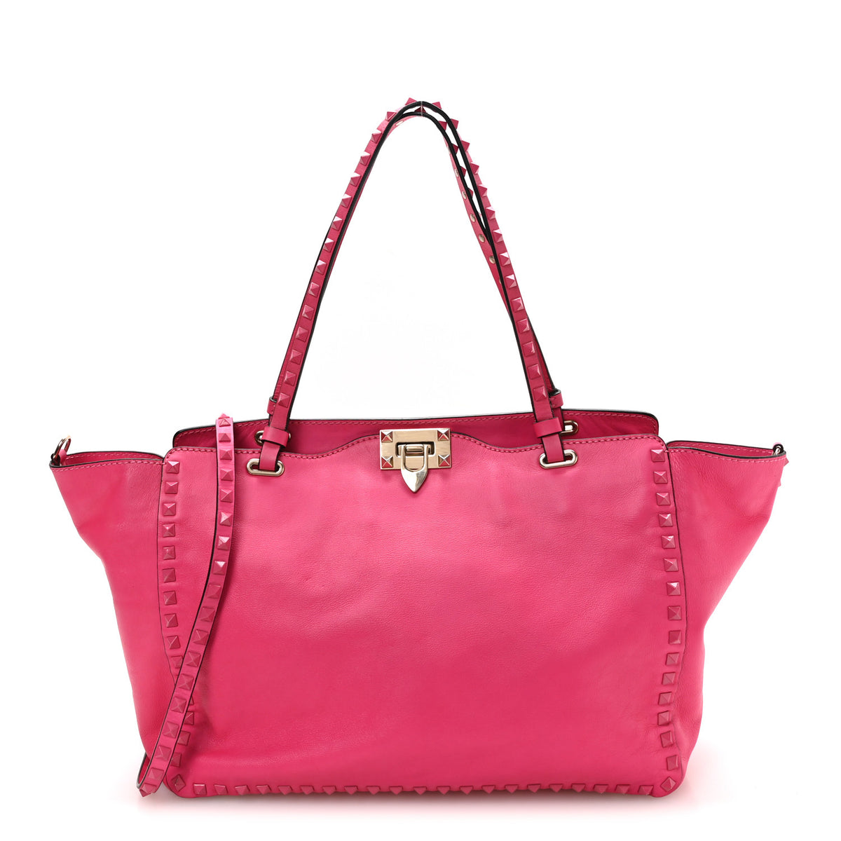 Vitello Monochrome Medium Rockstud Tote Pop Fuxia