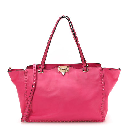 Valentino Garavani Vitello Monochrome Medium Rockstud Tote Pop Fuxia 1 of 10