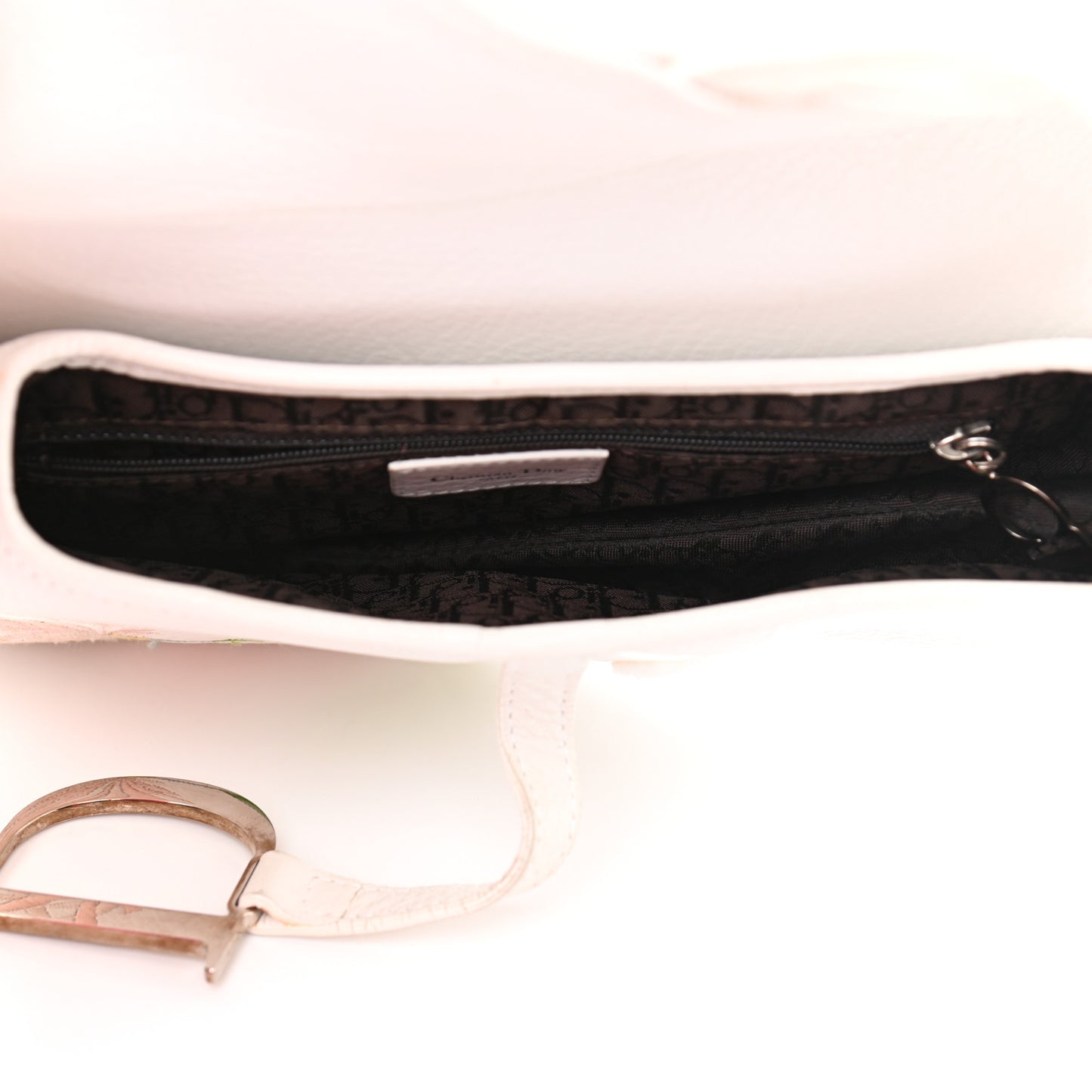 Calfskin Embroidered Romantic Flowers Saddle Bag White