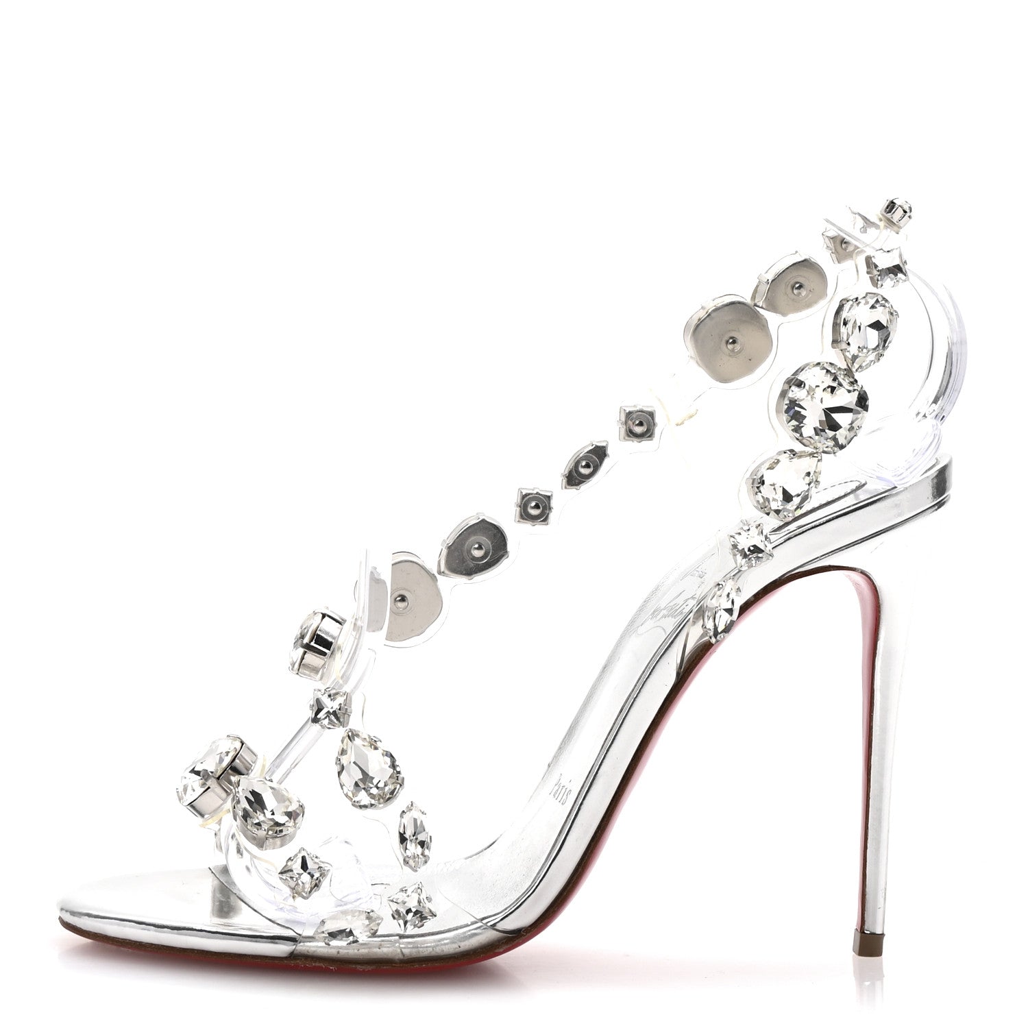 Christian Louboutin Laminated Calfskin PVC Jewel Rosalie 100 Sandals 37 Silver 1 of 8