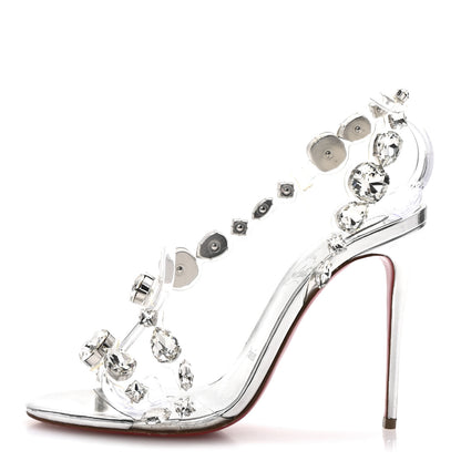 Christian Louboutin Laminated Calfskin PVC Jewel Rosalie 100 Sandals 37 Silver 1 of 8