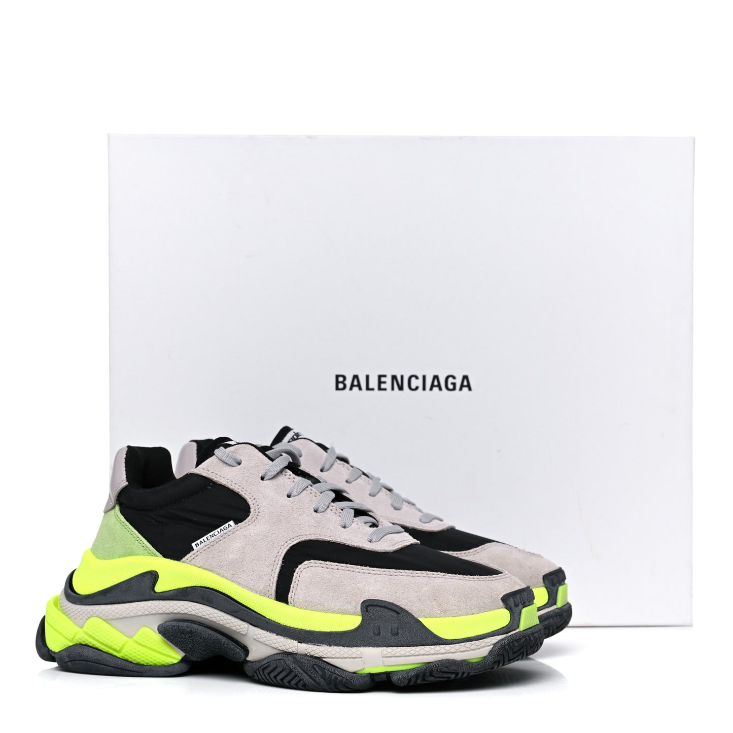 Nylon Suede Mens Triple S 2.0 Sneakers 41 Gris Black Jaune Fluo
