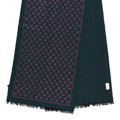 Gucci Wool Silk Jacquard GG Monogram Stenix Scarf Green Pink 2 of 4
