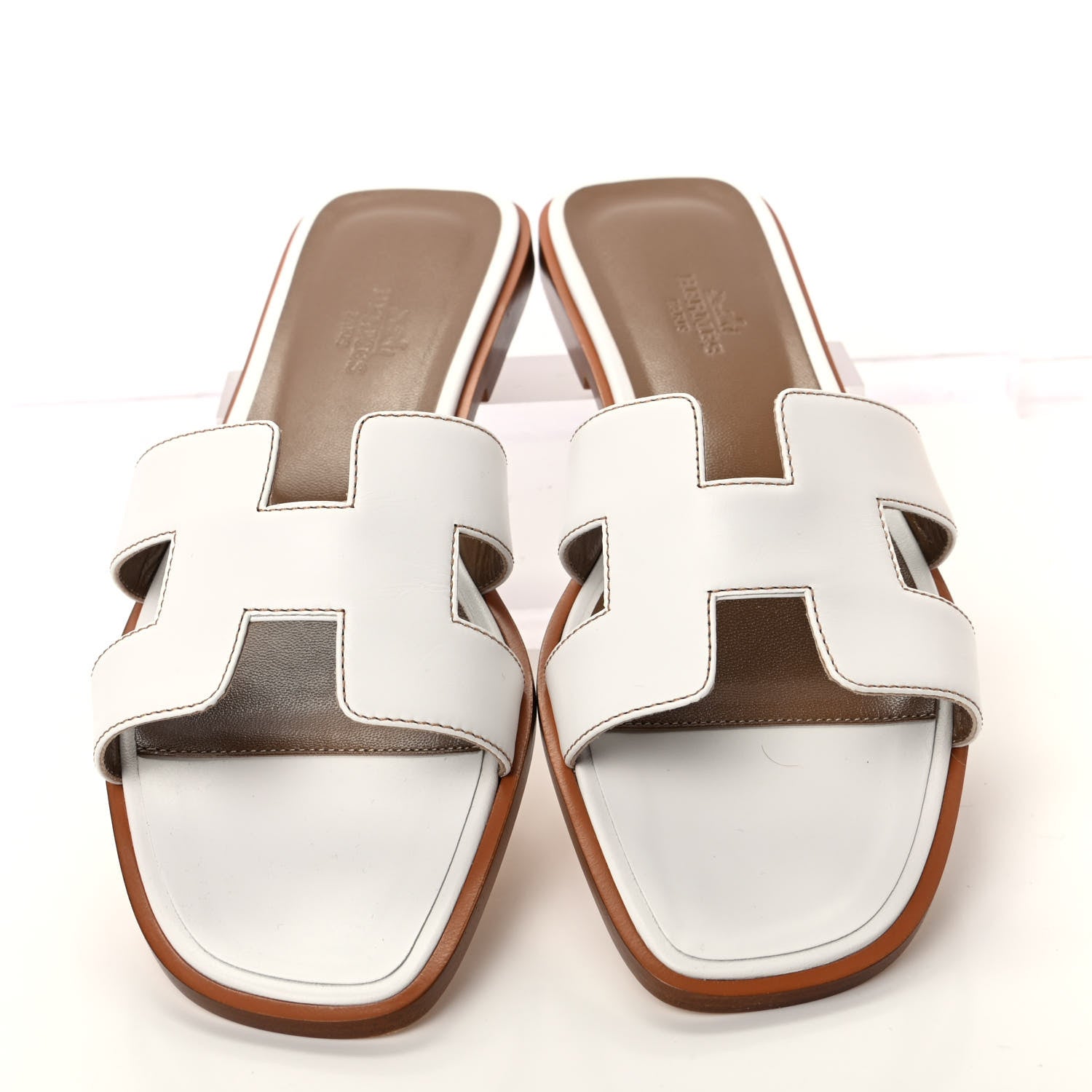 Hermes Box Calfskin Oran Sandals 38 White 5 of 11