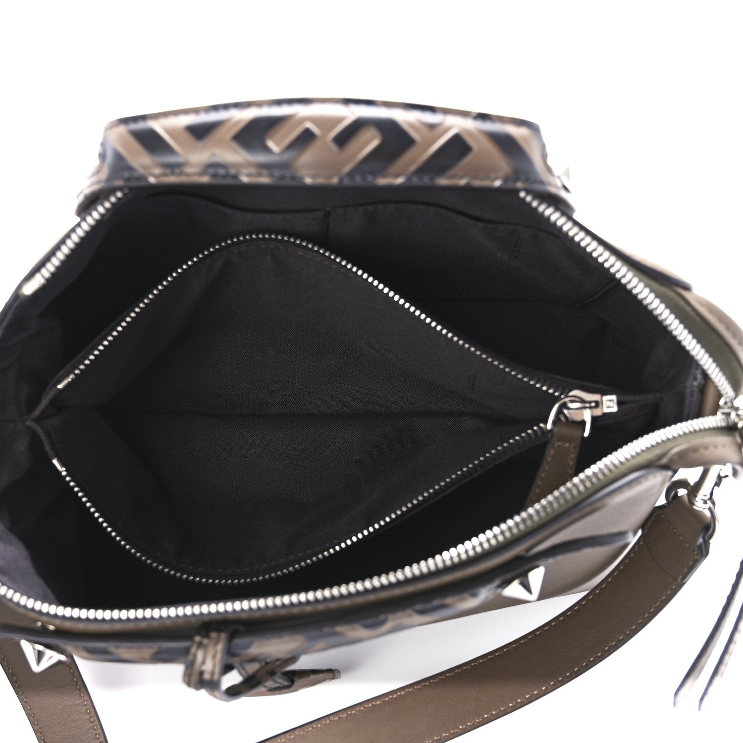 Fendi Vitello Dolce Bi-Color FF 1974 Embossed Medium By The Way Boston Bag Maya Black 5 of 10