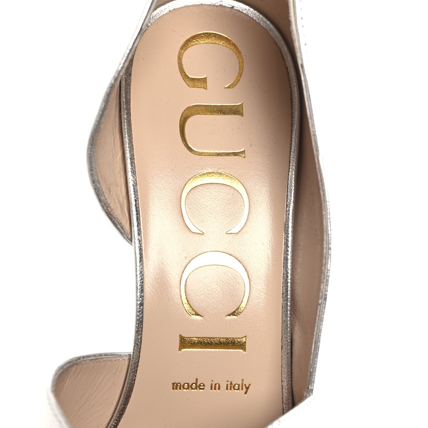 Gucci Metallic Nappa Rose 95mm Open Toe Pumps 38.5 Argento 9 of 9