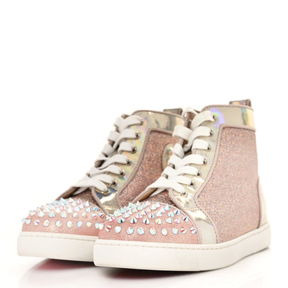 Christian Louboutin Lurex Specchio Suede Spikes Krystal Louis Flat Sneakers 37.5 Nude 3 of 9