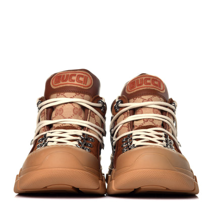 Gucci X SEGA Suede Calfskin GG Monogram Mens Flashtrek Sneakers 9 New Cuir Beige Ruggine 2 of 9